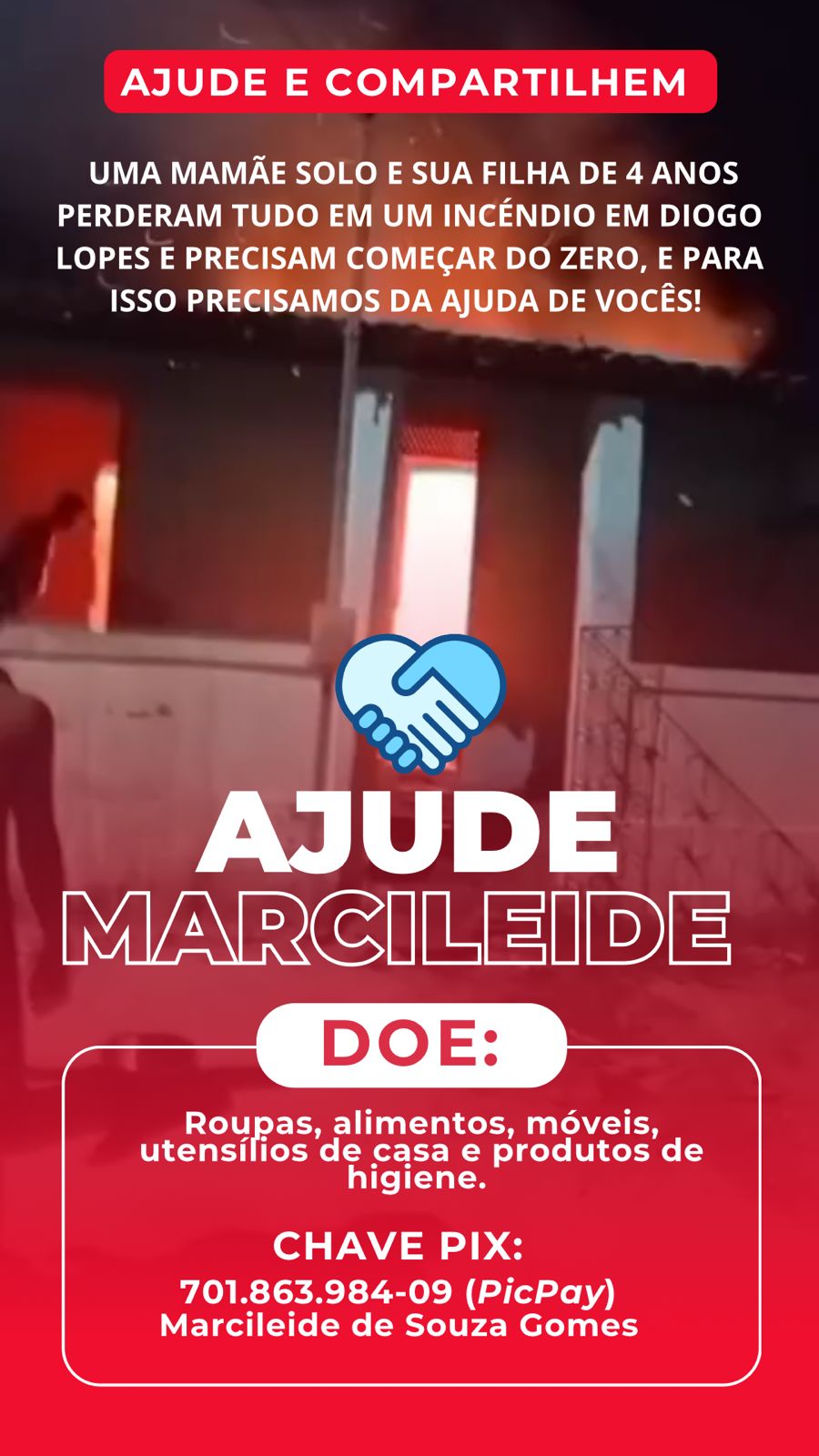 Solidariedade: Comunidade ude Diogo Lopes se une para reconstruir vida de moradora após incêndio