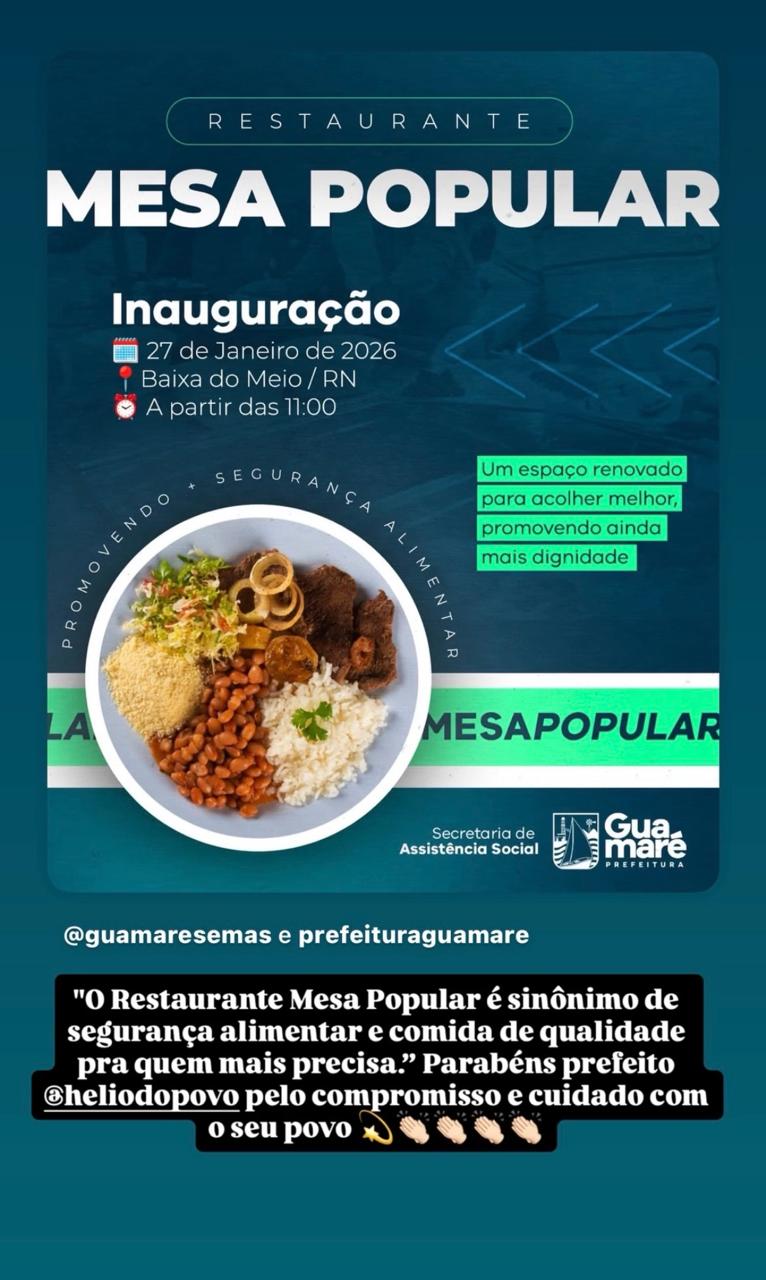 A Prefeitura Municipal de Guamaré, por meio da Secretaria Municipal de Assistência Social (SEMAS), realiza a Cerimônia de Entrega da Revitalização do Restaurante – Mesa Popular de Baixa do Meio.